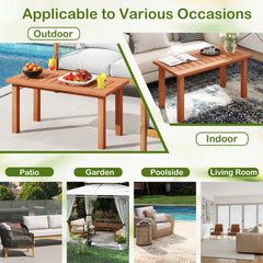 Patio Coffee Table with Slatted Tabletop for Deck, Poolside