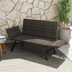 Patio Convertible Sofa for 2 Quick Dry Foam Padded Rattan with Armrests-Gray