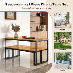 Patio Dining Bench Backless with Slatted Seat and Metal Legs