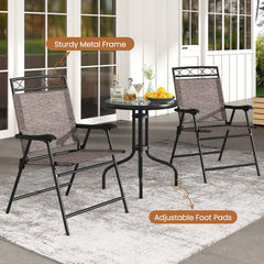 3 Piece Folding Bistro Dining Set, 2 Sling Chairs Rated 330 lb at 9.5 lb Each and 24 in Rippled Glass Table with 1.57 in Umbrella Hole