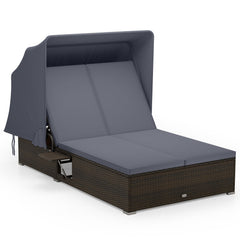Double Chaise Lounge with Retractable Canopy and Two Backrests, Dark Gray