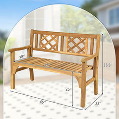 Patio Foldable Bench with Curved Backrest and Armrest