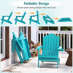Foldable Weather Resistant Patio Chair with Built-in Cup Holder-Turquoise