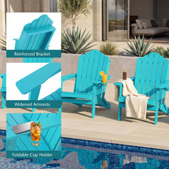Foldable Weather Resistant Patio Chair with Built-in Cup Holder-Turquoise