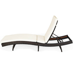 Folding Chaise Lounge with 5 Adjustable Levels and 2.5 in Cushion, Off White