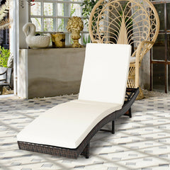 Folding Chaise Lounge with 5 Adjustable Levels and 2.5 in Cushion, Off White