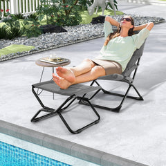 Folding Sling Chair with Ottoman Footrest and Removable Cushion, Gray