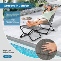 Folding Sling Chair with Ottoman Footrest and Removable Cushion, Gray