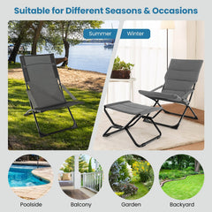 Folding Sling Chair with Ottoman Footrest and Removable Cushion, Gray