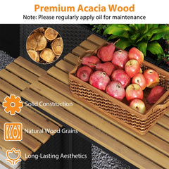 Patio Furniture Set with Raised Garden Bed, Acacia Topped Bar Table and 2 Stools with Built In Storage