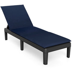 Outdoor Resin Chaise Lounger with Navy Cushion and 4 Position Backrest