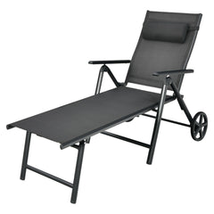 Folding Aluminium Lounge Chair with Wheels, Neck Pillow and 7 Positions