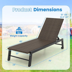 PE Rattan Chaise Lounge on Galvanised Steel with Wheels, 400 lb, Brown