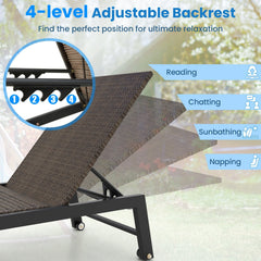 PE Rattan Chaise Lounge on Galvanised Steel with Wheels, 400 lb, Brown