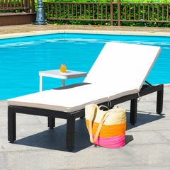 Rattan Lounge Chair with Tied Cushion and 6 Position Backrest, Off White