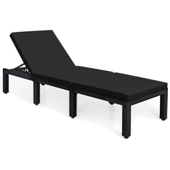 Rattan Lounge Chair with Two Cushion Covers, Black and Off Turquoise