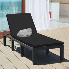 Rattan Lounge Chair with Two Cushion Covers, Black and Off Turquoise