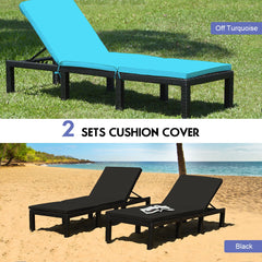 Rattan Lounge Chair with Two Cushion Covers, Black and Off Turquoise