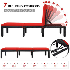 Rattan Lounge Chair with Two Cushion Covers, Red and Off White