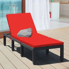 Rattan Lounge Chair with Two Cushion Covers, Red and Off White