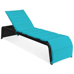 Rattan Chaise Lounger with Removable 2.5 in Cushion, 85 in, Turquoise