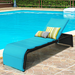 Rattan Chaise Lounger with Removable 2.5 in Cushion, 85 in, Turquoise