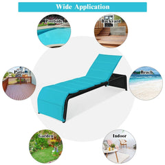 Rattan Chaise Lounger with Removable 2.5 in Cushion, 85 in, Turquoise
