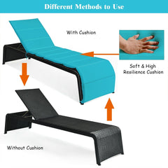 Rattan Chaise Lounger with Removable 2.5 in Cushion, 85 in, Turquoise