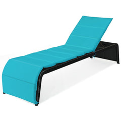 Rattan Chaise Lounger with Removable 2.5 in Cushion, 85 in, Turquoise