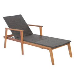 Acacia and Wicker Chaise Lounge with 4 Position Backrest, 800 lb Capacity