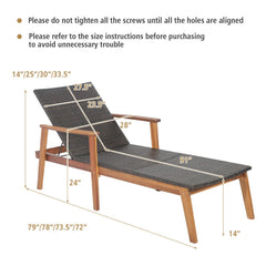 Acacia and Wicker Chaise Lounge with 4 Position Backrest, 800 lb Capacity