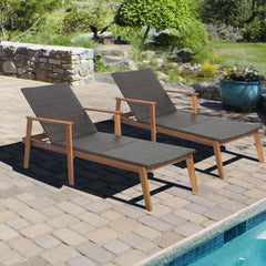 Acacia and Wicker Chaise Lounge with 4 Position Backrest, 800 lb Capacity