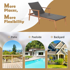 Acacia and Wicker Chaise Lounge with 4 Position Backrest, 800 lb Capacity