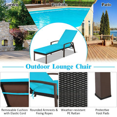 Rattan Lounge Chaise Recliner with Turquoise Cushion and Zip Off Cover