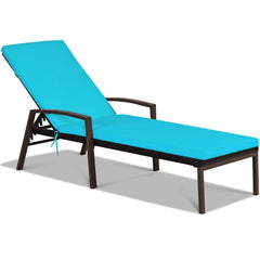Rattan Lounge Chaise Recliner with Turquoise Cushion and Zip Off Cover