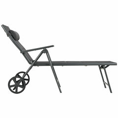 Padded Aluminium Reclining Chaise Lounge with Wheels and Neck Pillow, Gray