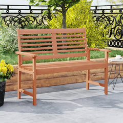 Patio Solid Wood Loveseat Outdoor 2-Seat Bench with Inclined Backrest and Slatted Seat