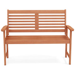 Patio Solid Wood Loveseat Outdoor 2-Seat Bench with Inclined Backrest and Slatted Seat