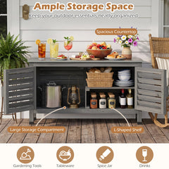 Patio Storage Cabinet with Stainless Steel Countertop and L-Shaped Shelf for Garden-Gray
