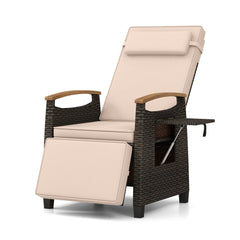 Wicker Recliner with 150 Degree Adjustment and Cozy Footrest, Beige