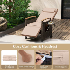 Wicker Recliner with 150 Degree Adjustment and Cozy Footrest, Beige