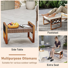 PE Rattan Wicker Ottomans Set of 2 with Removable Cushions-Beige