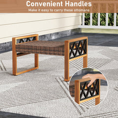 PE Rattan Wicker Ottomans Set of 2 with Removable Cushions-Beige