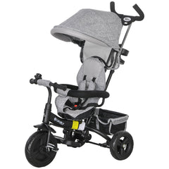 6 in 1 Toddler Tricycle Stroller with Basket, Canopy, 5-point Safety Harness, for 12-60 Months, Grey