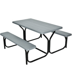 4.5 FT Outdoor Picnic Table Bench Set with HDPE Tabletop for 4-Person-Gray