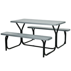 4.5 FT Outdoor Picnic Table Bench Set with HDPE Tabletop for 4-Person-Gray