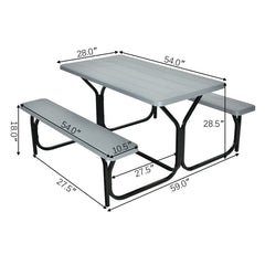 4.5 FT Outdoor Picnic Table Bench Set with HDPE Tabletop for 4-Person-Gray