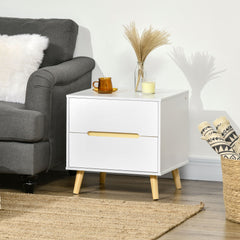 Nightstand, Bedside Table with 2 Drawers, Modern Side End Table with Solid Wood Legs for Bedroom, White