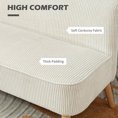 Modern 2 Seater Sofa, Upholstered Two Seater Couch with Rubber Wood Legs, Cream White
