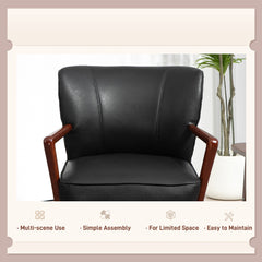 Accent Chair, Modern Armchair, Faux Leather Upholstered Living Room Chair with Wood Legs and Wide Padded Seat, Black